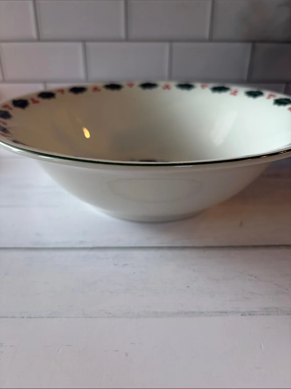 Festive Snowman Holiday Serving Bowl - White with Green Holly